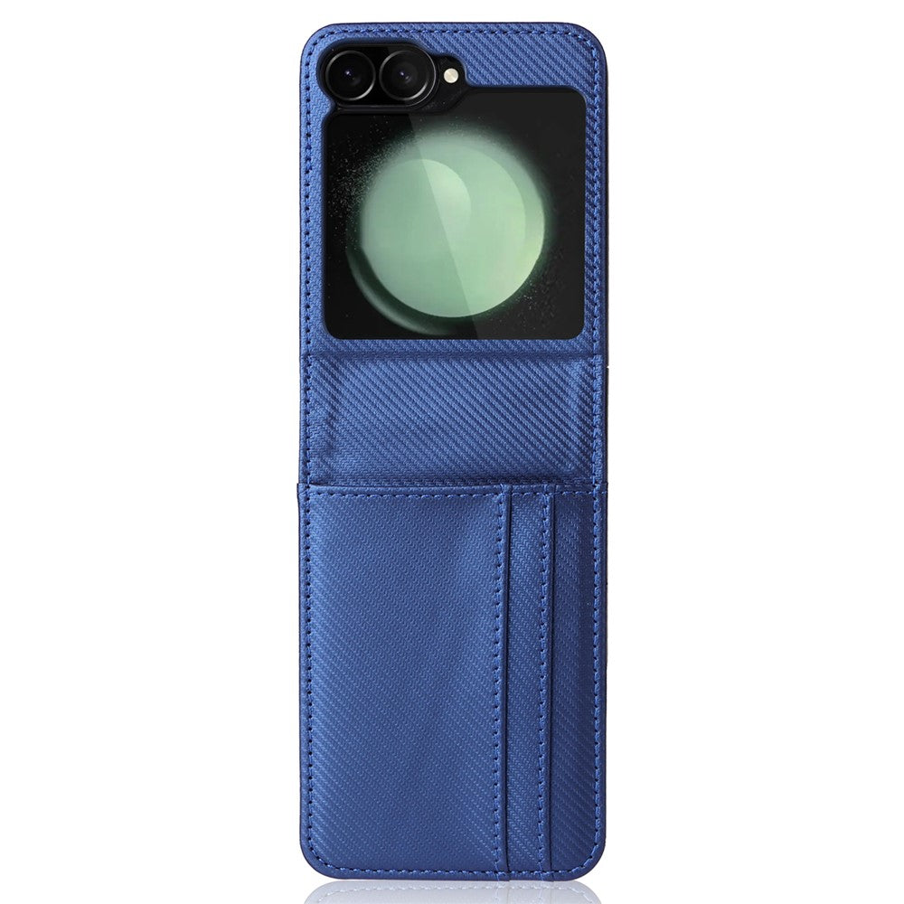 For Samsung Galaxy Z Flip7 FE 5G / Z Flip6 5G PU Leather+PC Phone Case Card Holder Mobile Phone Cover - Blue