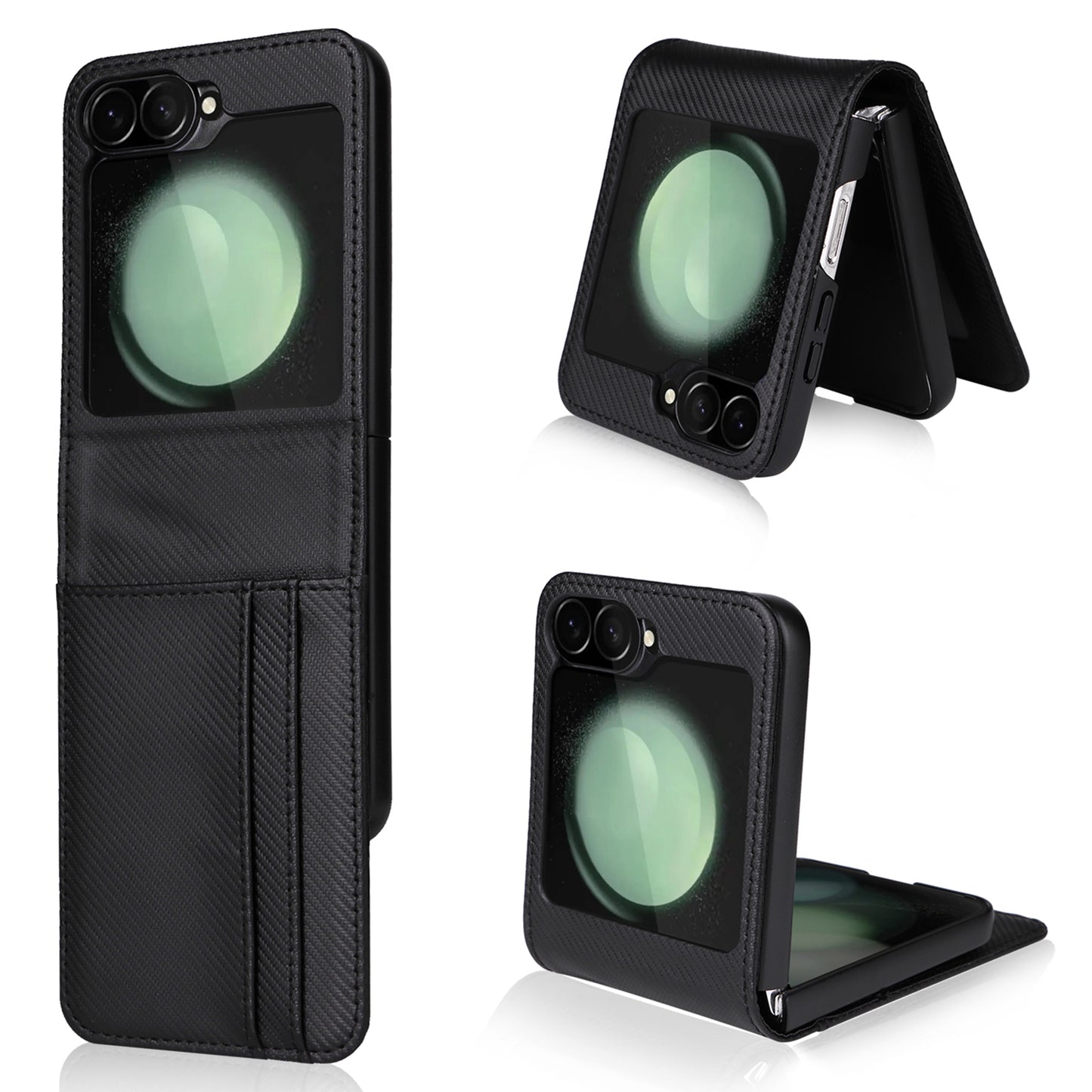For Samsung Galaxy Z Flip6 5G PU Leather+PC Phone Case Card Holder Mobile Phone Cover - Black