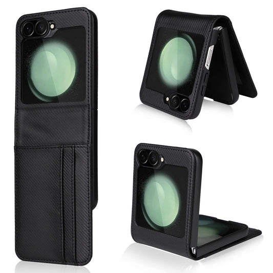 For Samsung Galaxy Z Flip6 5G PU Leather+PC Phone Case Card Holder Mobile Phone Cover - Black