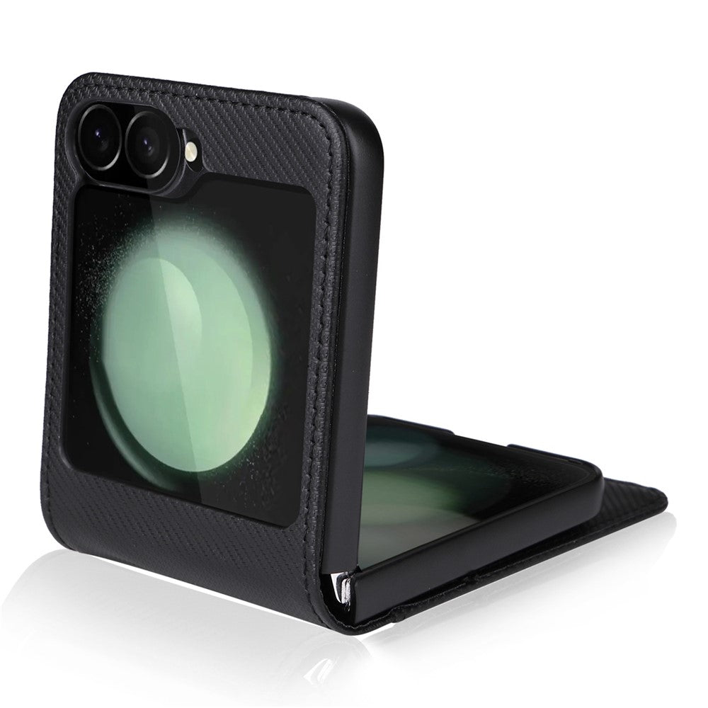 For Samsung Galaxy Z Flip7 FE 5G / Z Flip6 5G PU Leather+PC Phone Case Card Holder Mobile Phone Cover - Black