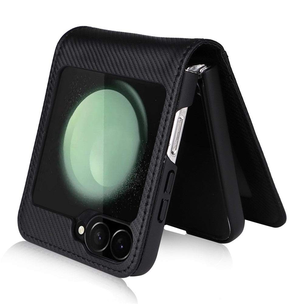 For Samsung Galaxy Z Flip7 FE 5G / Z Flip6 5G PU Leather+PC Phone Case Card Holder Mobile Phone Cover - Black