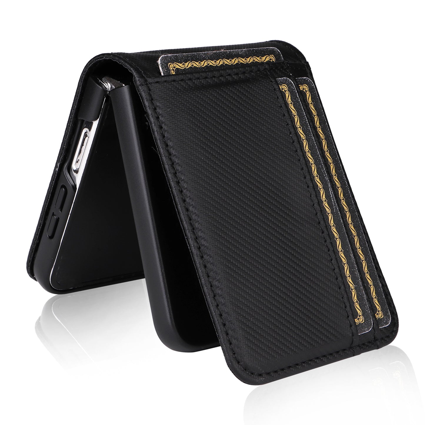 For Samsung Galaxy Z Flip6 5G PU Leather+PC Phone Case Card Holder Mobile Phone Cover - Black