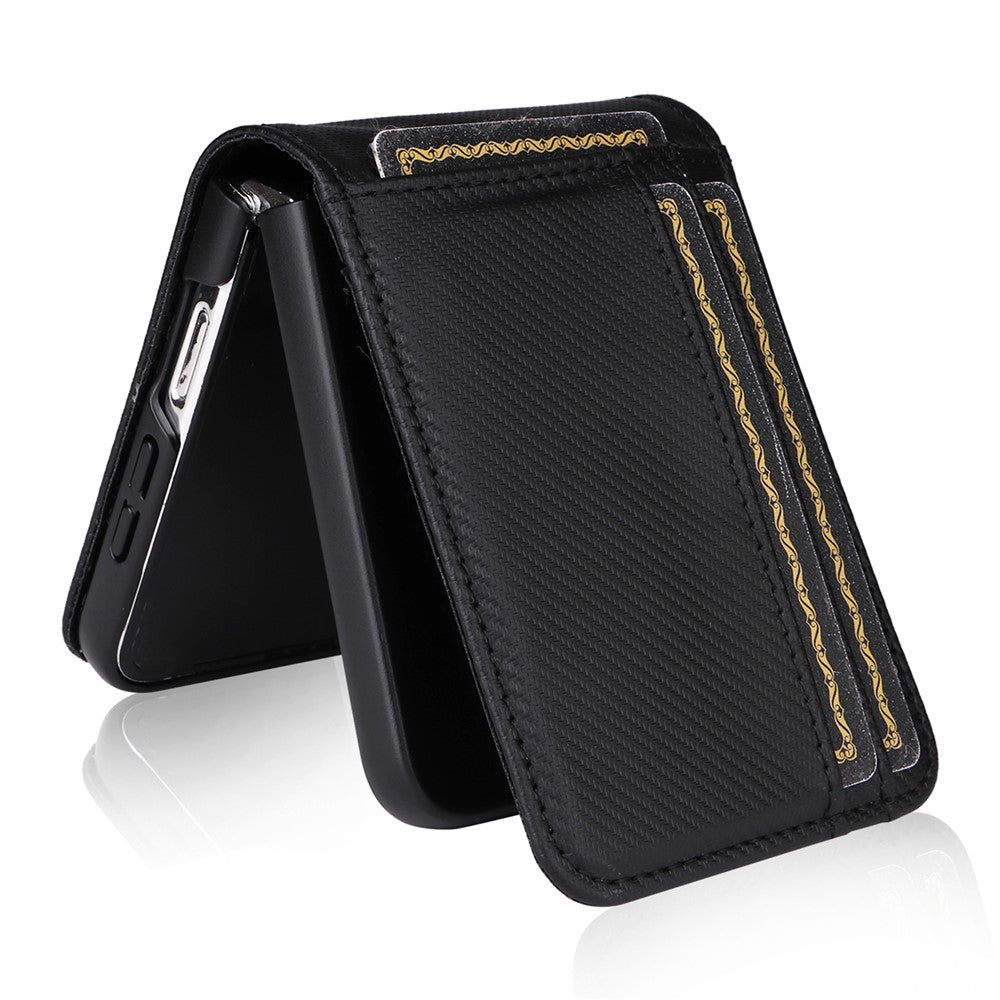 For Samsung Galaxy Z Flip7 FE 5G / Z Flip6 5G PU Leather+PC Phone Case Card Holder Mobile Phone Cover - Black