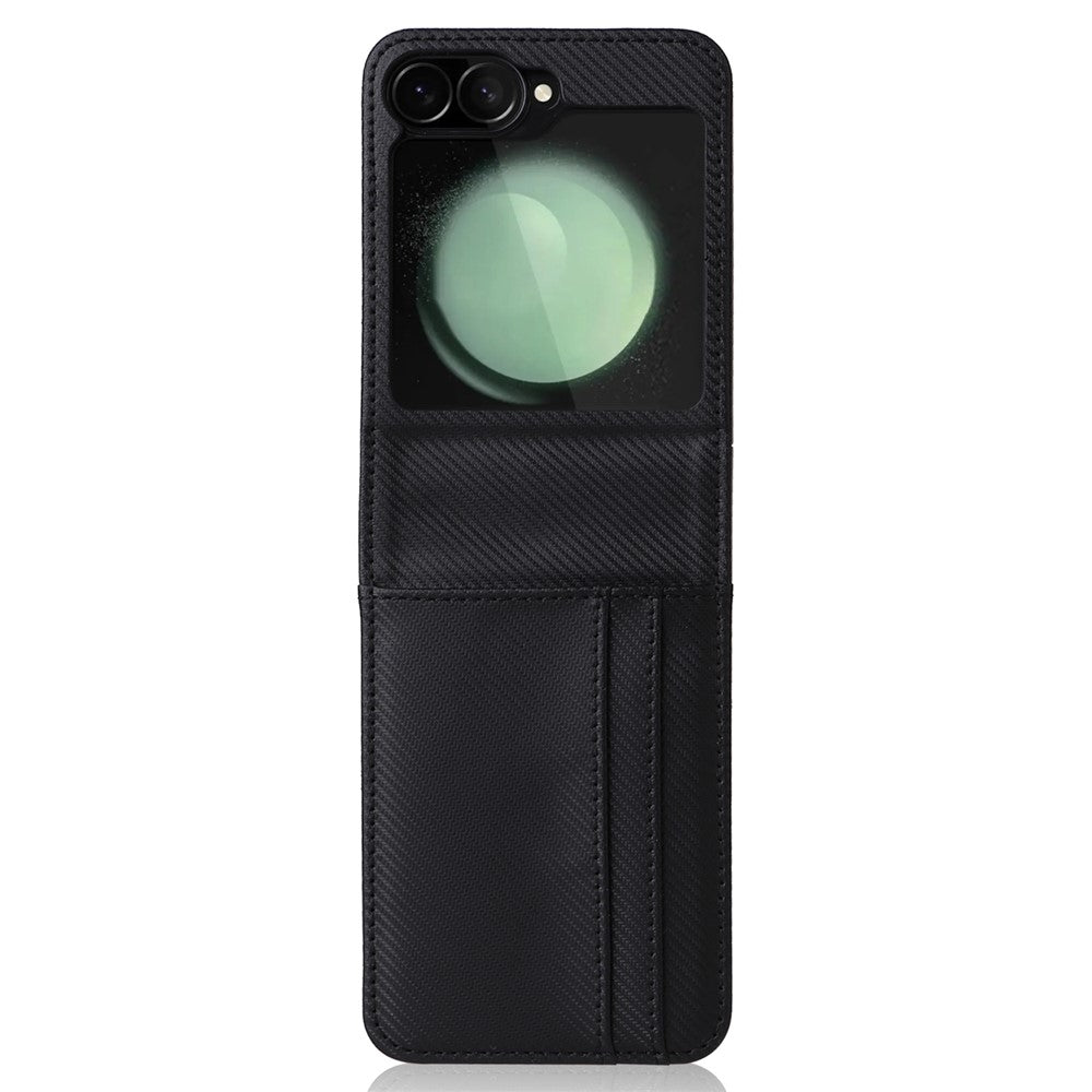 For Samsung Galaxy Z Flip7 FE 5G / Z Flip6 5G PU Leather+PC Phone Case Card Holder Mobile Phone Cover - Black