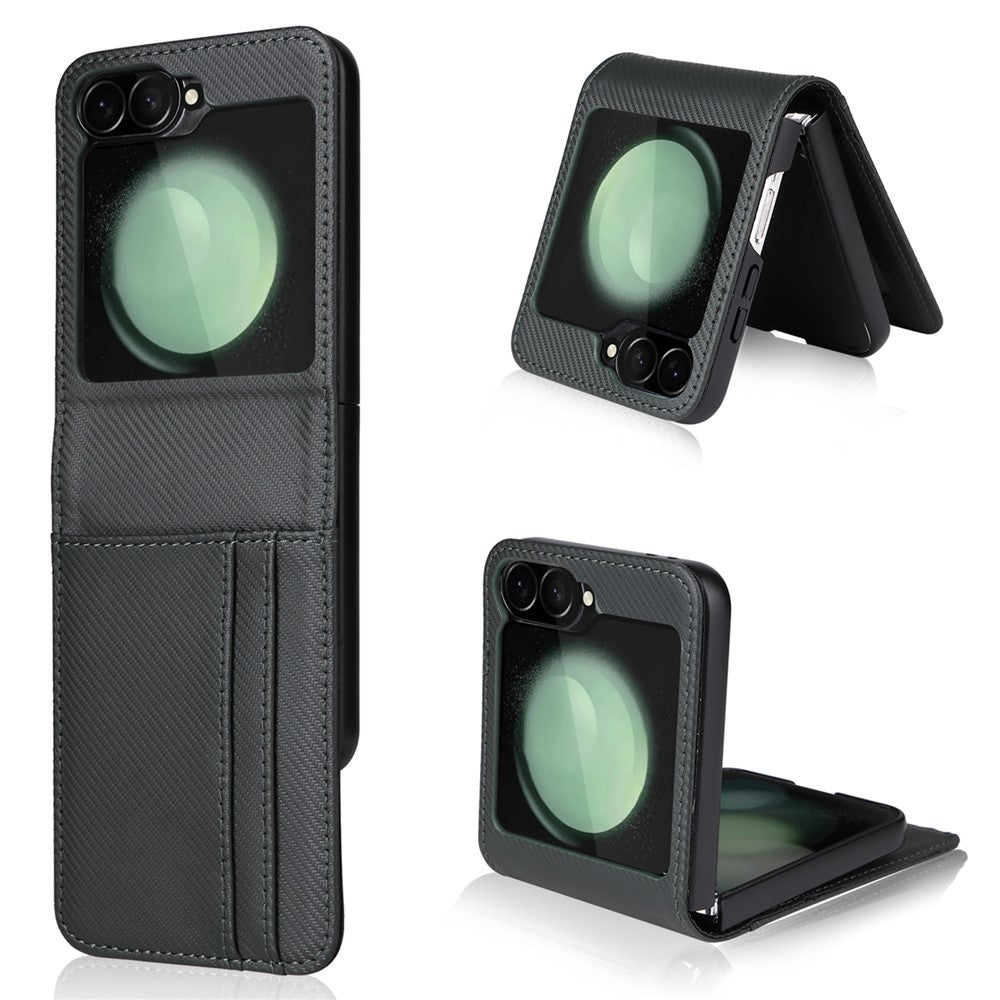 For Samsung Galaxy Z Flip7 FE 5G / Z Flip6 5G PU Leather+PC Phone Case Card Holder Mobile Phone Cover - Grey