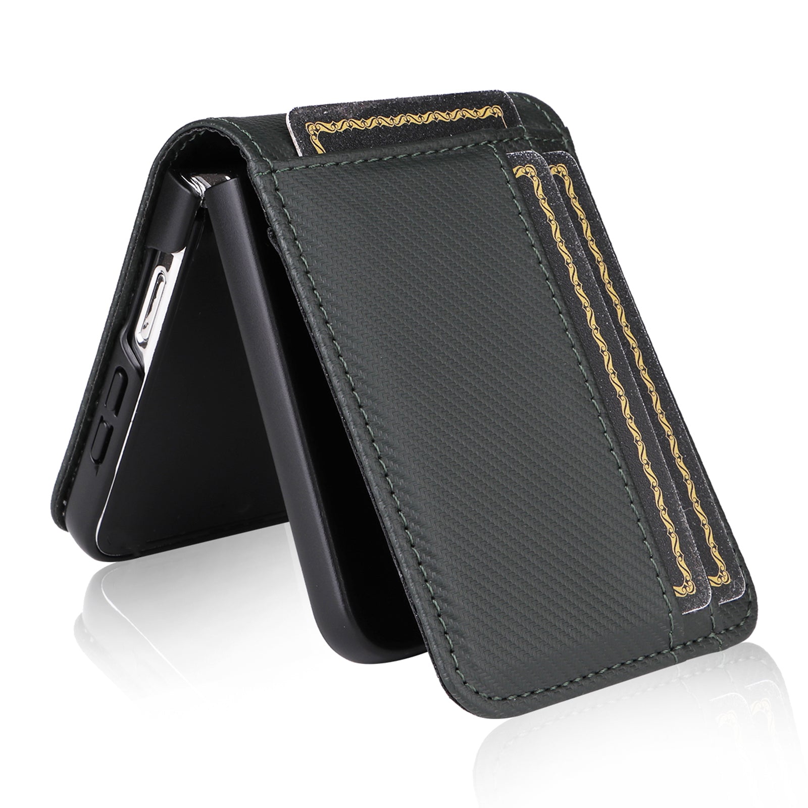For Samsung Galaxy Z Flip6 5G PU Leather+PC Phone Case Card Holder Mobile Phone Cover - Grey