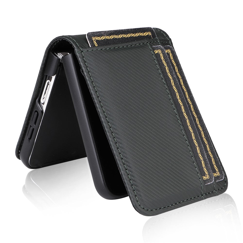 For Samsung Galaxy Z Flip7 FE 5G / Z Flip6 5G PU Leather+PC Phone Case Card Holder Mobile Phone Cover - Grey