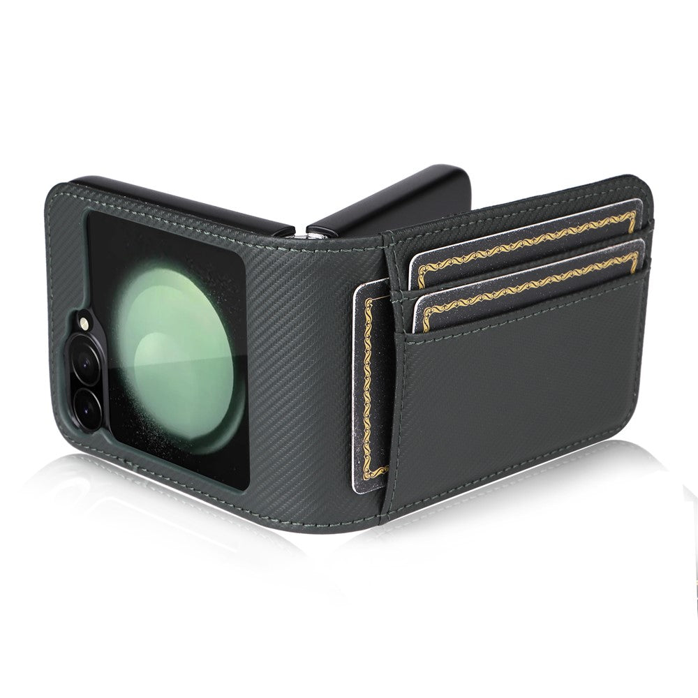 For Samsung Galaxy Z Flip7 FE 5G / Z Flip6 5G PU Leather+PC Phone Case Card Holder Mobile Phone Cover - Grey