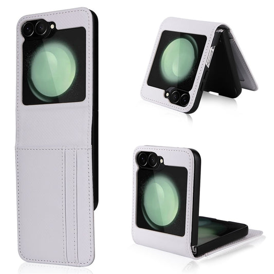 For Samsung Galaxy Z Flip7 FE 5G / Z Flip6 5G PU Leather+PC Phone Case Card Holder Mobile Phone Cover - White