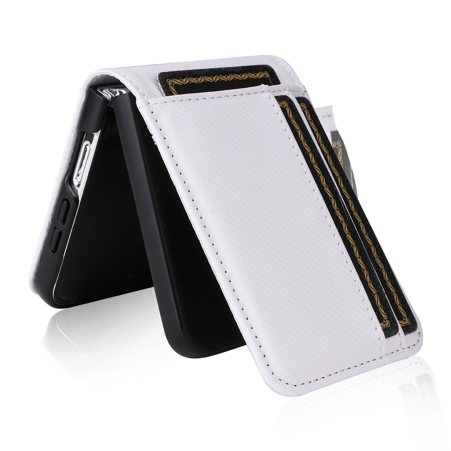 For Samsung Galaxy Z Flip6 5G PU Leather+PC Phone Case Card Holder Mobile Phone Cover - White