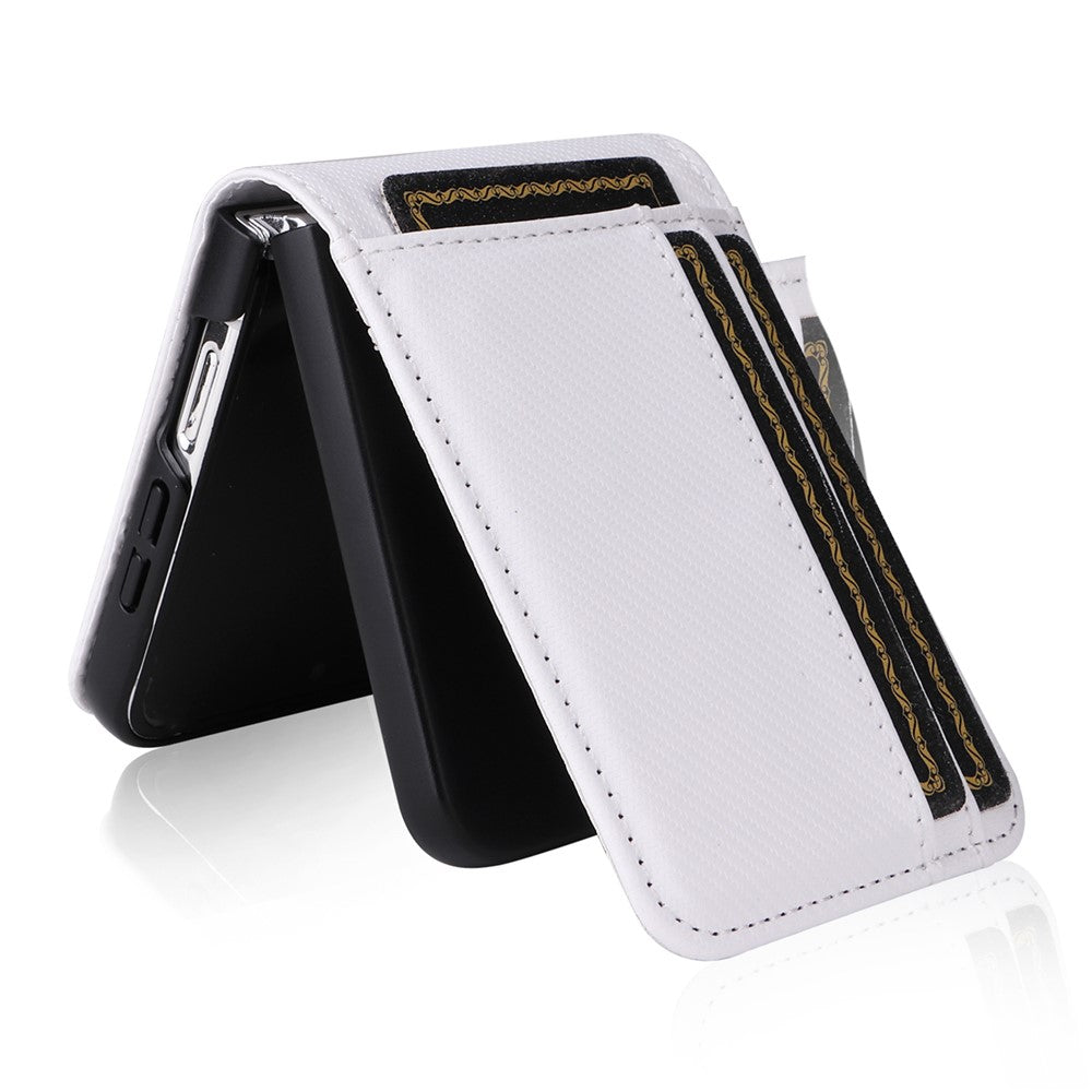For Samsung Galaxy Z Flip7 FE 5G / Z Flip6 5G PU Leather+PC Phone Case Card Holder Mobile Phone Cover - White