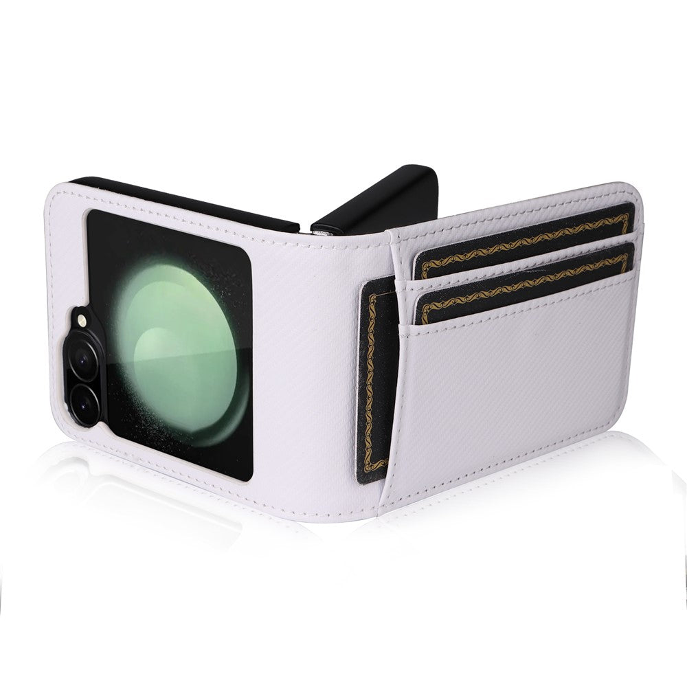 For Samsung Galaxy Z Flip7 FE 5G / Z Flip6 5G PU Leather+PC Phone Case Card Holder Mobile Phone Cover - White