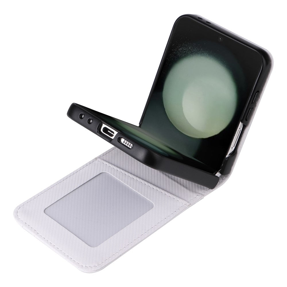 For Samsung Galaxy Z Flip7 FE 5G / Z Flip6 5G PU Leather+PC Phone Case Card Holder Mobile Phone Cover - White