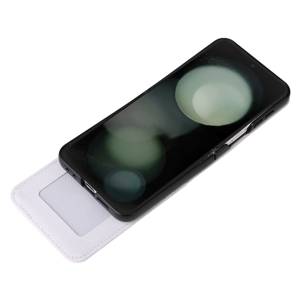 For Samsung Galaxy Z Flip7 FE 5G / Z Flip6 5G PU Leather+PC Phone Case Card Holder Mobile Phone Cover - White