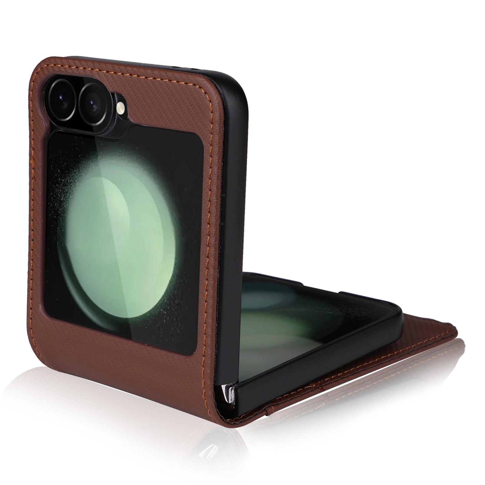 For Samsung Galaxy Z Flip6 5G PU Leather+PC Phone Case Card Holder Mobile Phone Cover - Brown