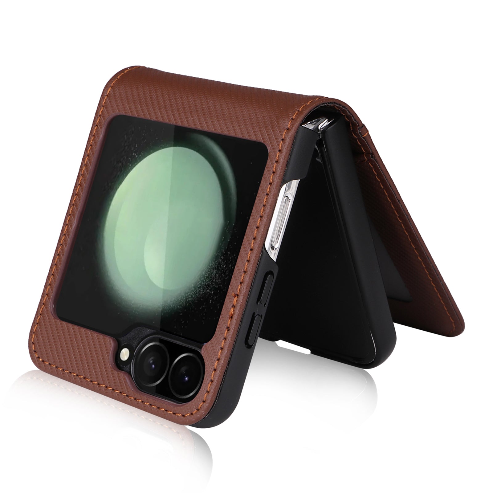 For Samsung Galaxy Z Flip6 5G PU Leather+PC Phone Case Card Holder Mobile Phone Cover - Brown