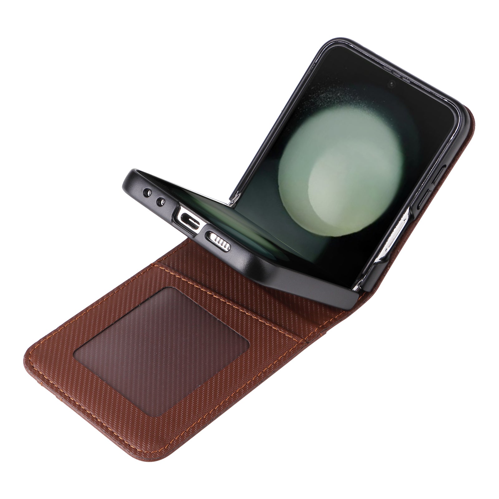 For Samsung Galaxy Z Flip6 5G PU Leather+PC Phone Case Card Holder Mobile Phone Cover - Brown