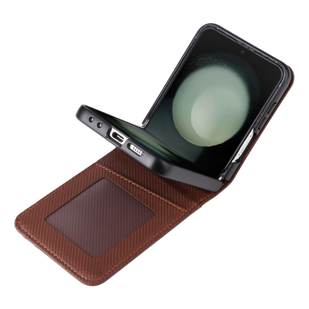 For Samsung Galaxy Z Flip7 FE 5G / Z Flip6 5G PU Leather+PC Phone Case Card Holder Mobile Phone Cover - Brown