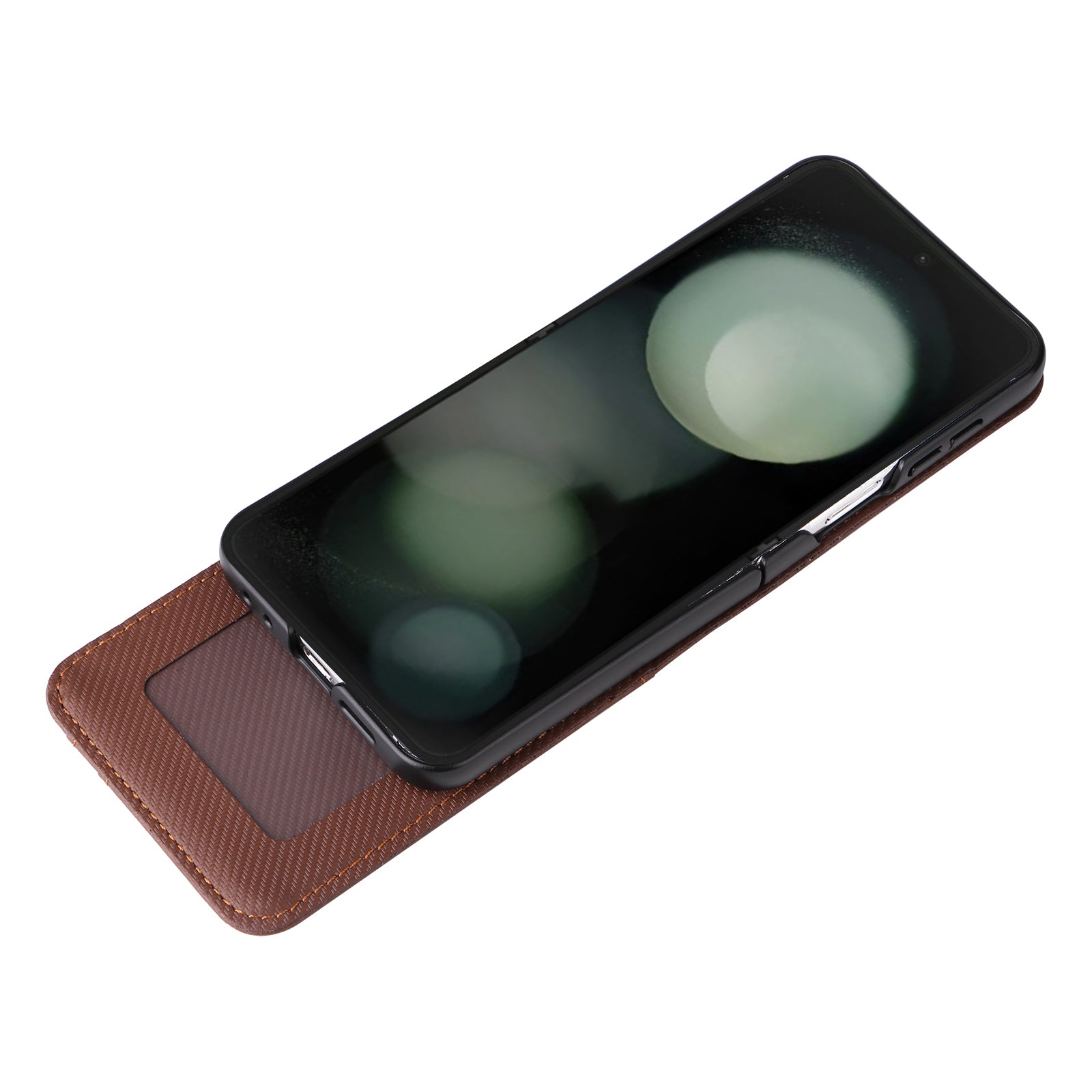 For Samsung Galaxy Z Flip6 5G PU Leather+PC Phone Case Card Holder Mobile Phone Cover - Brown