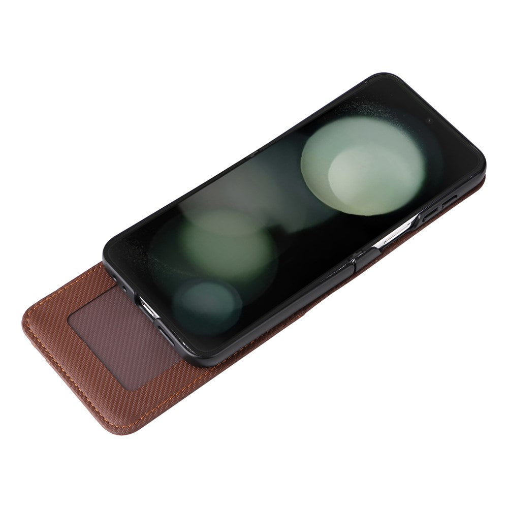 For Samsung Galaxy Z Flip7 FE 5G / Z Flip6 5G PU Leather+PC Phone Case Card Holder Mobile Phone Cover - Brown