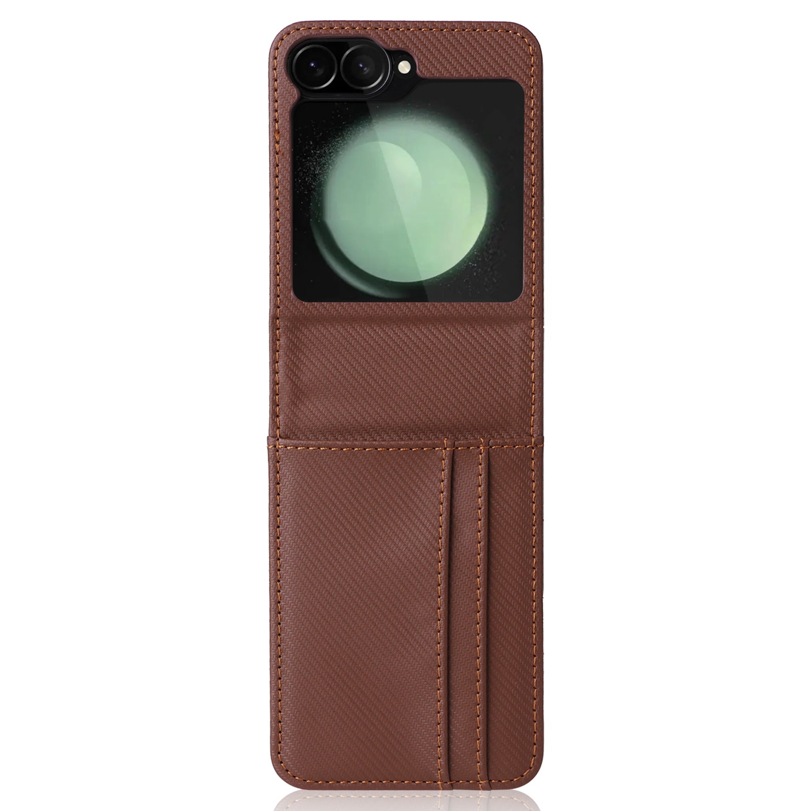 For Samsung Galaxy Z Flip6 5G PU Leather+PC Phone Case Card Holder Mobile Phone Cover - Brown
