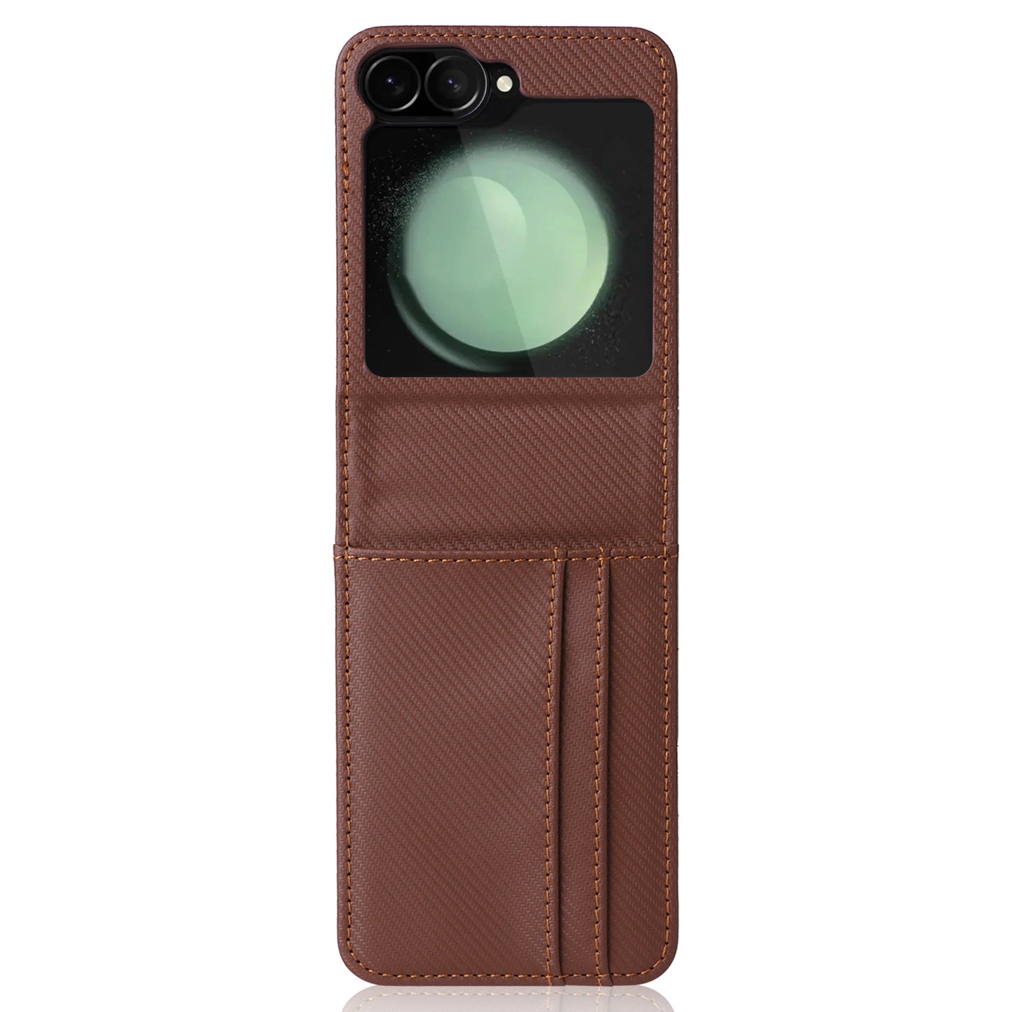 For Samsung Galaxy Z Flip6 5G PU Leather+PC Phone Case Card Holder Mobile Phone Cover - Brown