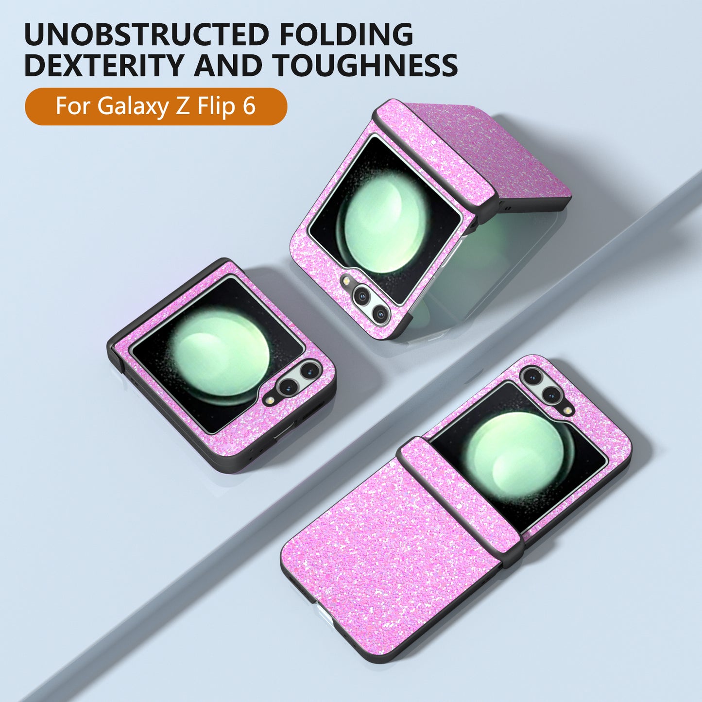 For Samsung Galaxy Z Flip6 5G Easy Folding Wholesale Phone Case PC+PU Leather Phone Shell - Pinkish Purple