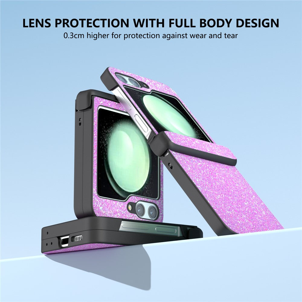 For Samsung Galaxy Z Flip7 FE 5G / Z Flip6 5G Easy Folding Wholesale Phone Case PC+PU Leather Phone Shell - Pinkish Purple