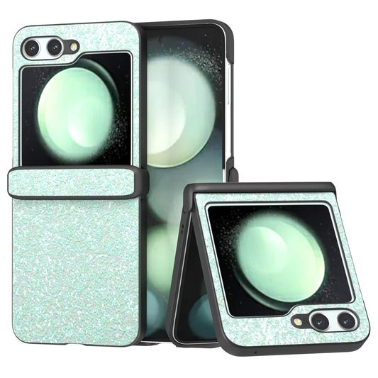 For Samsung Galaxy Z Flip6 5G Easy Folding Wholesale Phone Case PC+PU Leather Phone Shell - Mint Green
