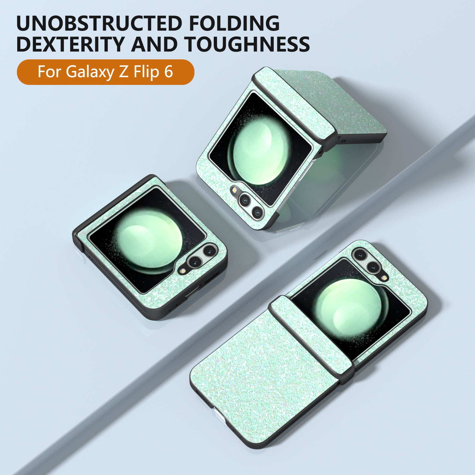 For Samsung Galaxy Z Flip6 5G Easy Folding Wholesale Phone Case PC+PU Leather Phone Shell - Mint Green