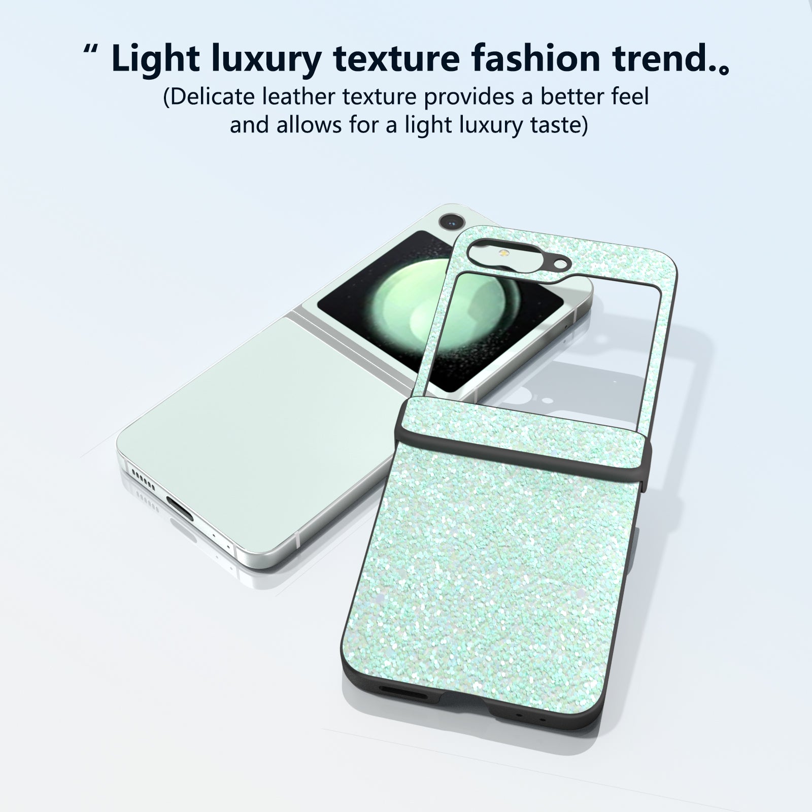 For Samsung Galaxy Z Flip6 5G Easy Folding Wholesale Phone Case PC+PU Leather Phone Shell - Mint Green