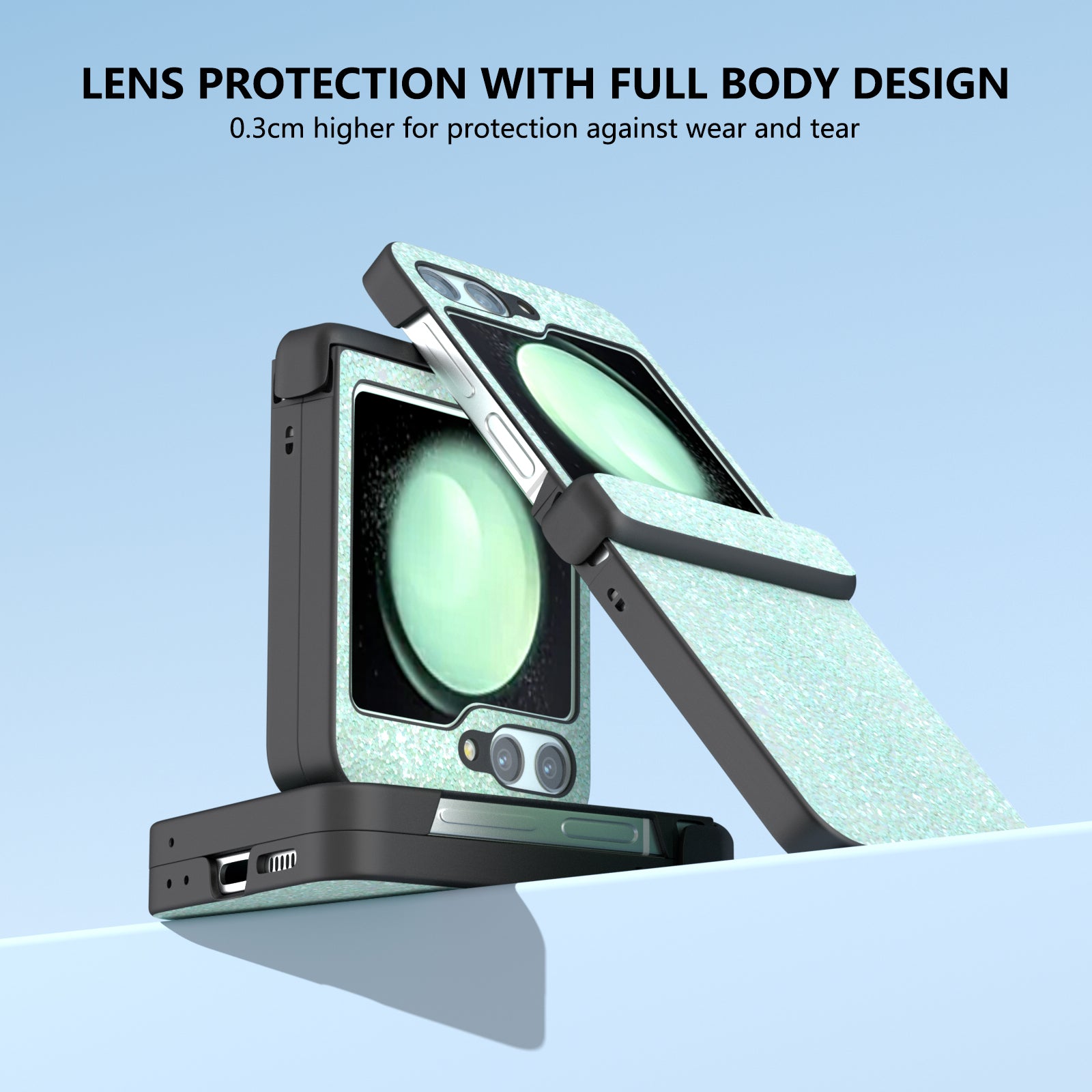 For Samsung Galaxy Z Flip6 5G Easy Folding Wholesale Phone Case PC+PU Leather Phone Shell - Mint Green