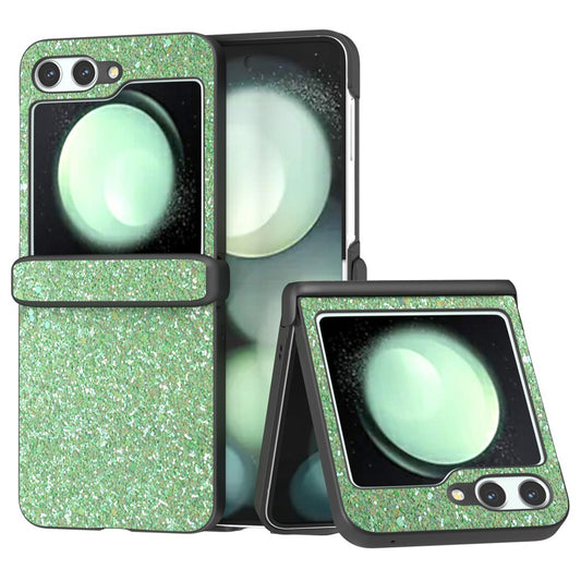 For Samsung Galaxy Z Flip7 FE 5G / Z Flip6 5G Easy Folding Wholesale Phone Case PC+PU Leather Phone Shell - Green