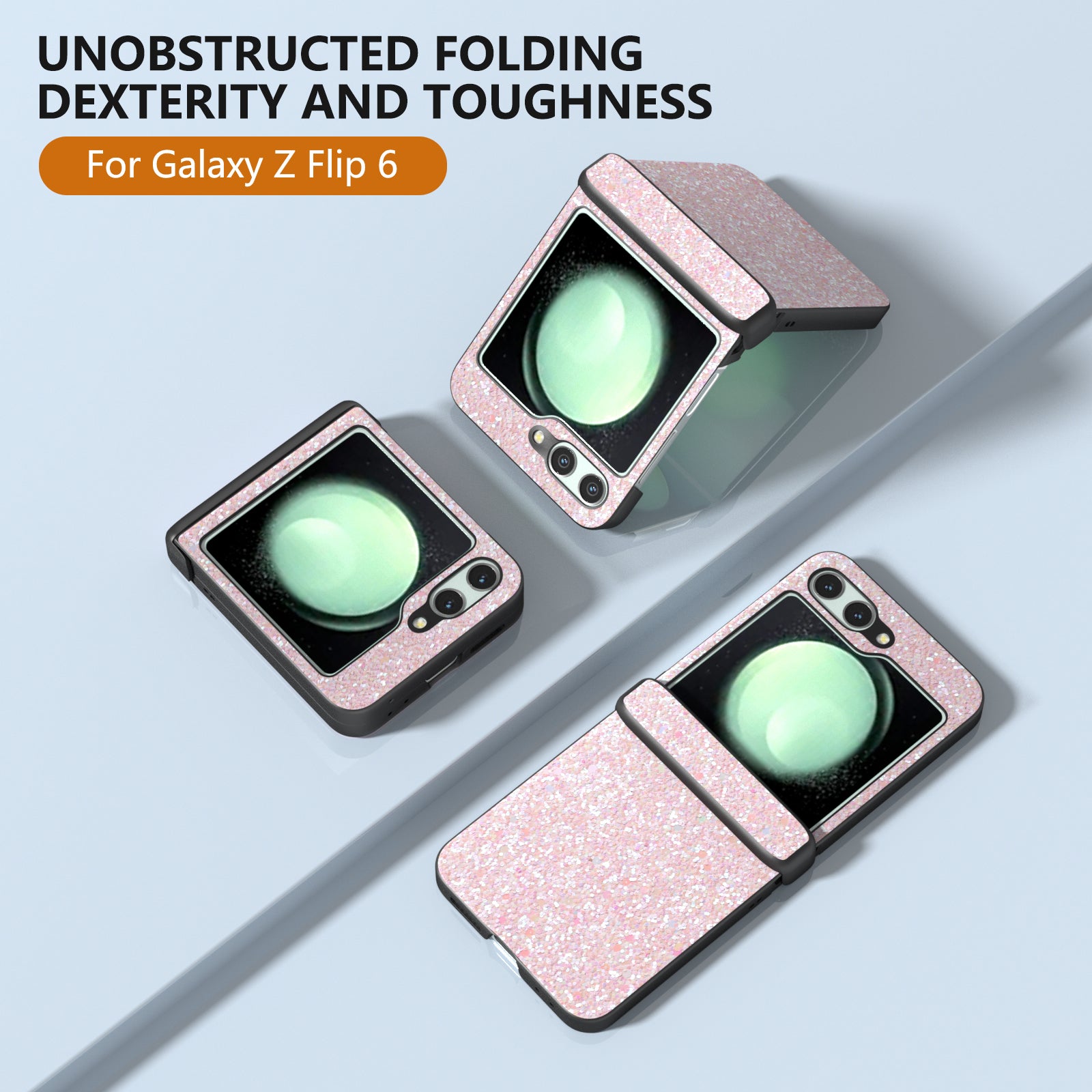 For Samsung Galaxy Z Flip6 5G Easy Folding Wholesale Phone Case PC+PU Leather Phone Shell - Peach Pink