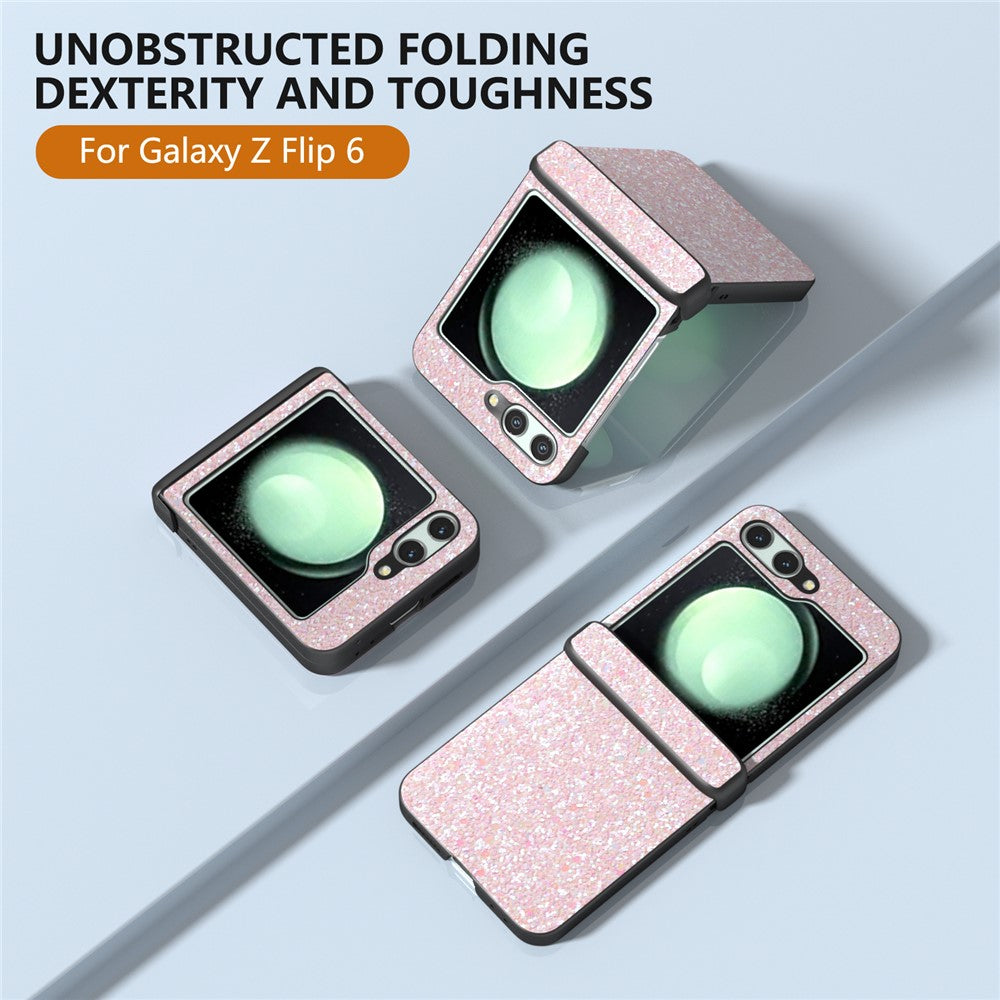 For Samsung Galaxy Z Flip7 FE 5G / Z Flip6 5G Easy Folding Wholesale Phone Case PC+PU Leather Phone Shell - Peach Pink