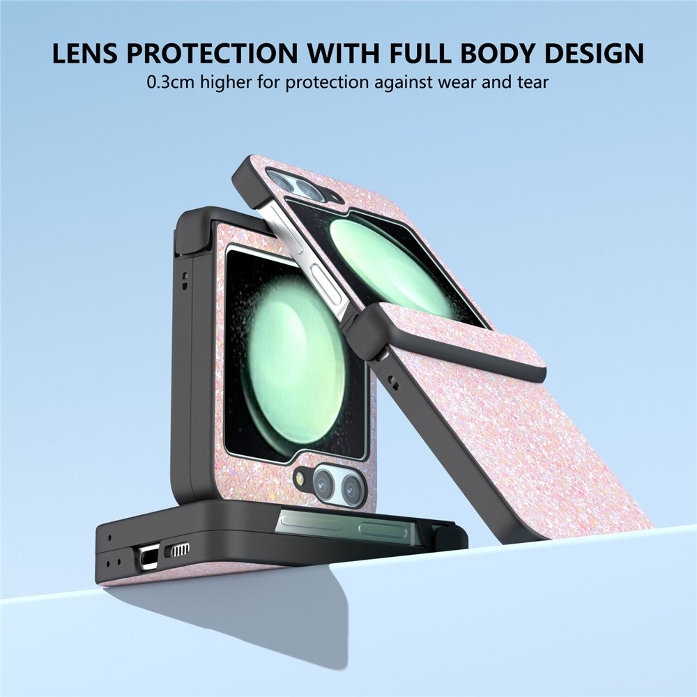 For Samsung Galaxy Z Flip7 FE 5G / Z Flip6 5G Easy Folding Wholesale Phone Case PC+PU Leather Phone Shell - Peach Pink