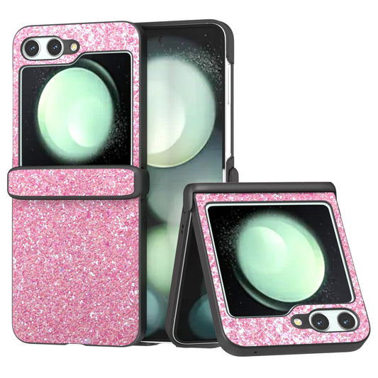 For Samsung Galaxy Z Flip6 5G Easy Folding Wholesale Phone Case PC+PU Leather Phone Shell - Pink