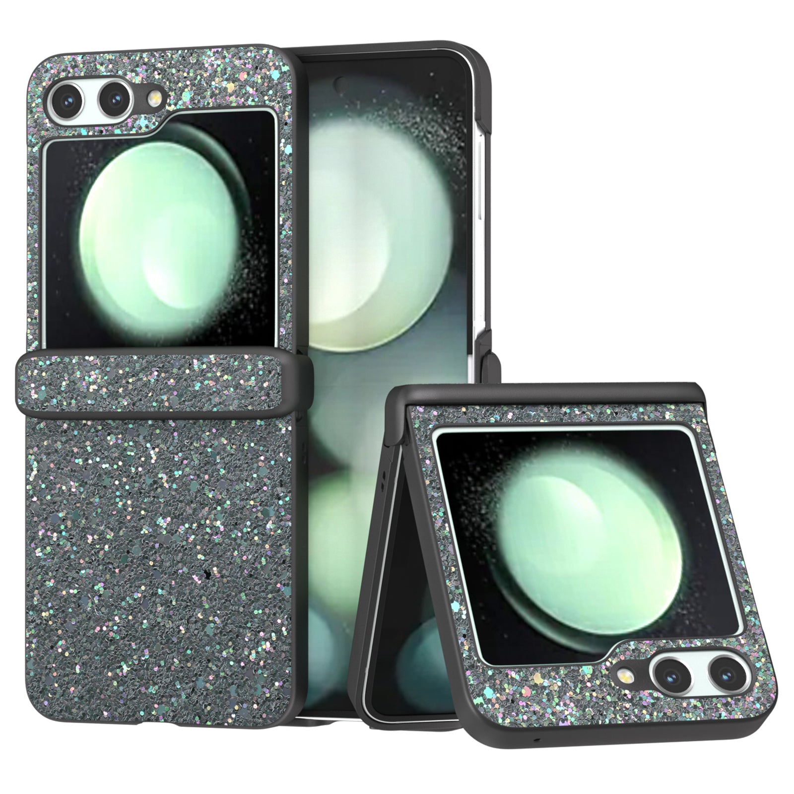 For Samsung Galaxy Z Flip6 5G Easy Folding Wholesale Phone Case PC+PU Leather Phone Shell - Black Green