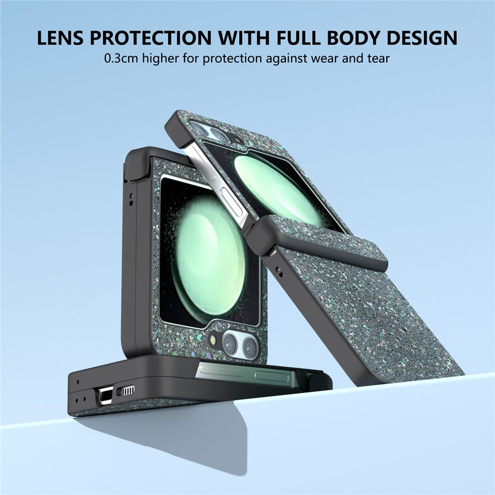 For Samsung Galaxy Z Flip7 FE 5G / Z Flip6 5G Easy Folding Wholesale Phone Case PC+PU Leather Phone Shell - Black Green