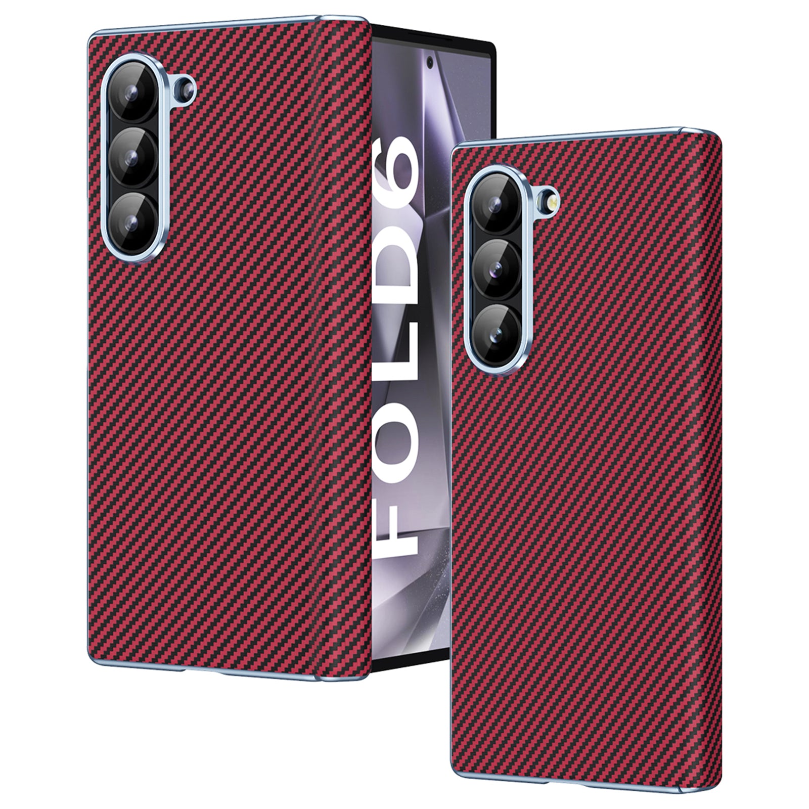 For Samsung Galaxy Z Fold6 5G Phone Case Electroplating Lens Carbon Fiber Texture PC Cover - Red
