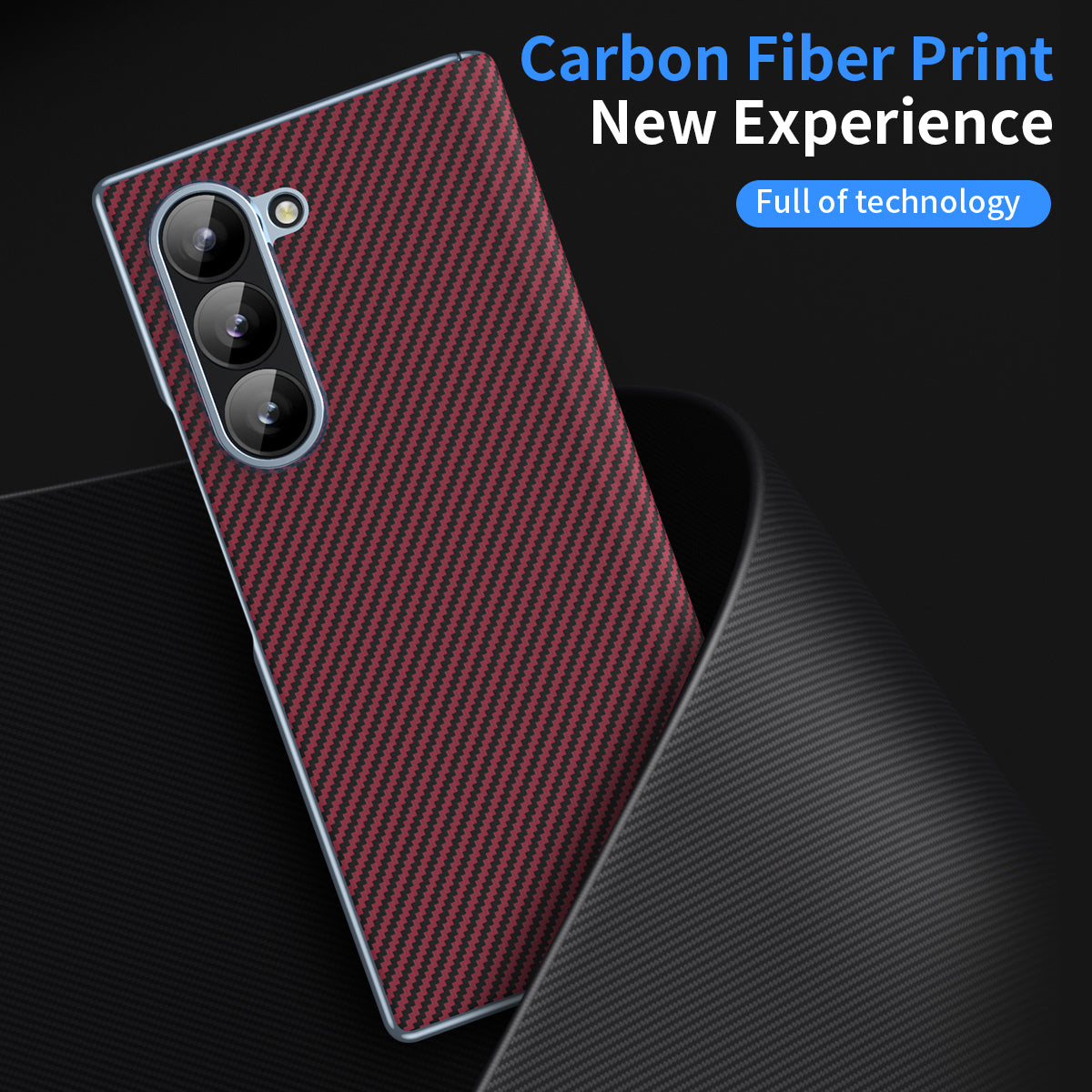 For Samsung Galaxy Z Fold6 5G Phone Case Electroplating Lens Carbon Fiber Texture PC Cover - Red