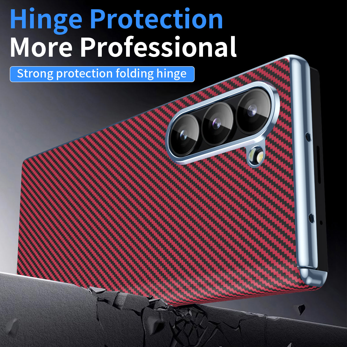 For Samsung Galaxy Z Fold6 5G Phone Case Electroplating Lens Carbon Fiber Texture PC Cover - Red