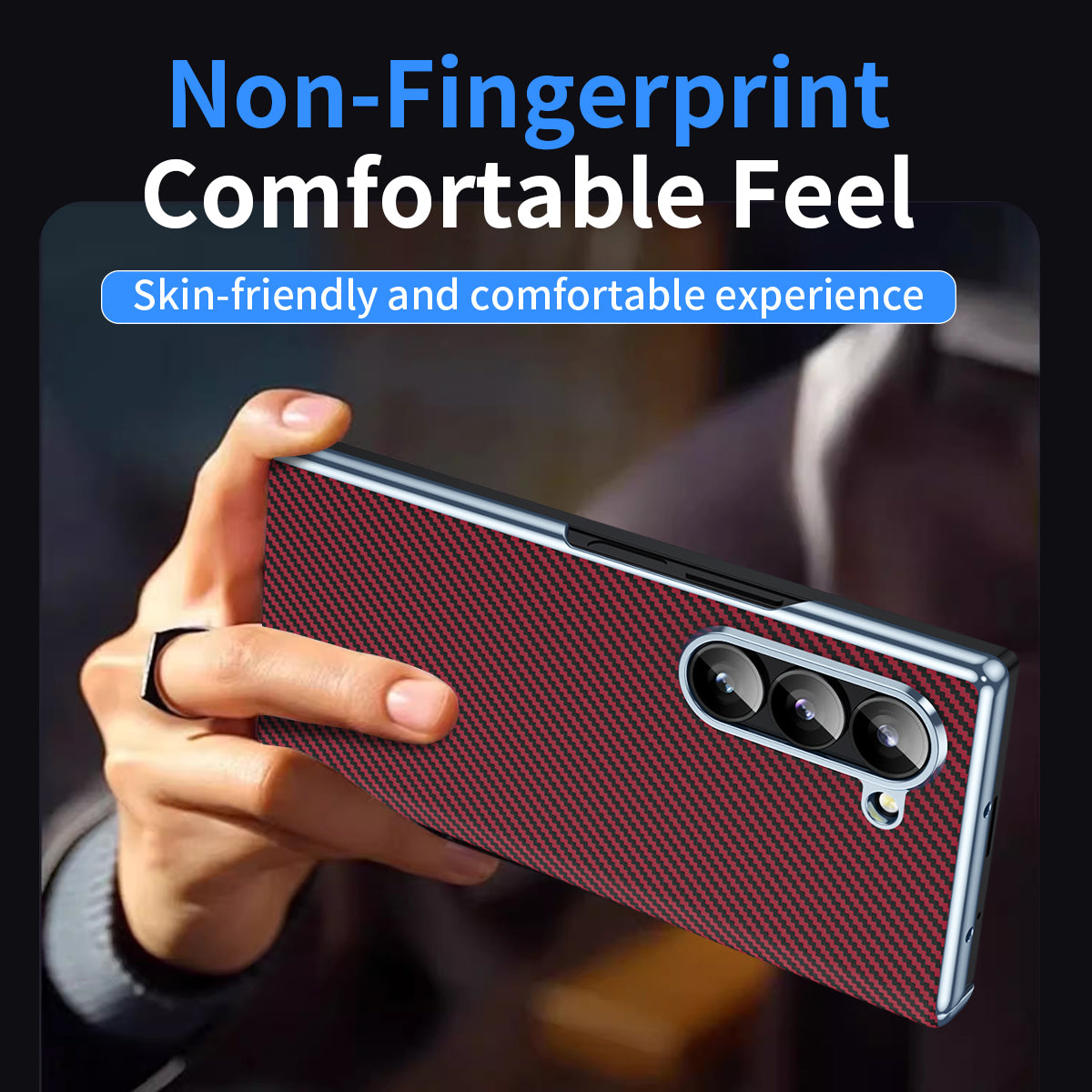 For Samsung Galaxy Z Fold6 5G Phone Case Electroplating Lens Carbon Fiber Texture PC Cover - Red