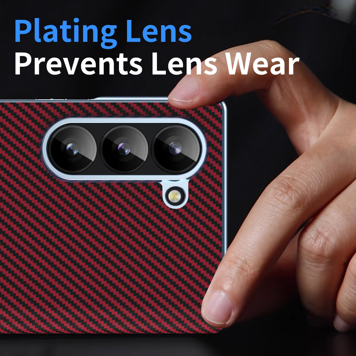 For Samsung Galaxy Z Fold6 5G Phone Case Electroplating Lens Carbon Fiber Texture PC Cover - Red
