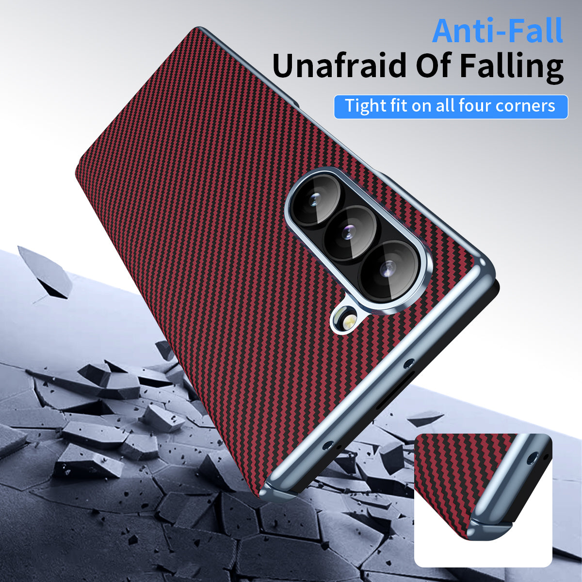For Samsung Galaxy Z Fold6 5G Phone Case Electroplating Lens Carbon Fiber Texture PC Cover - Red