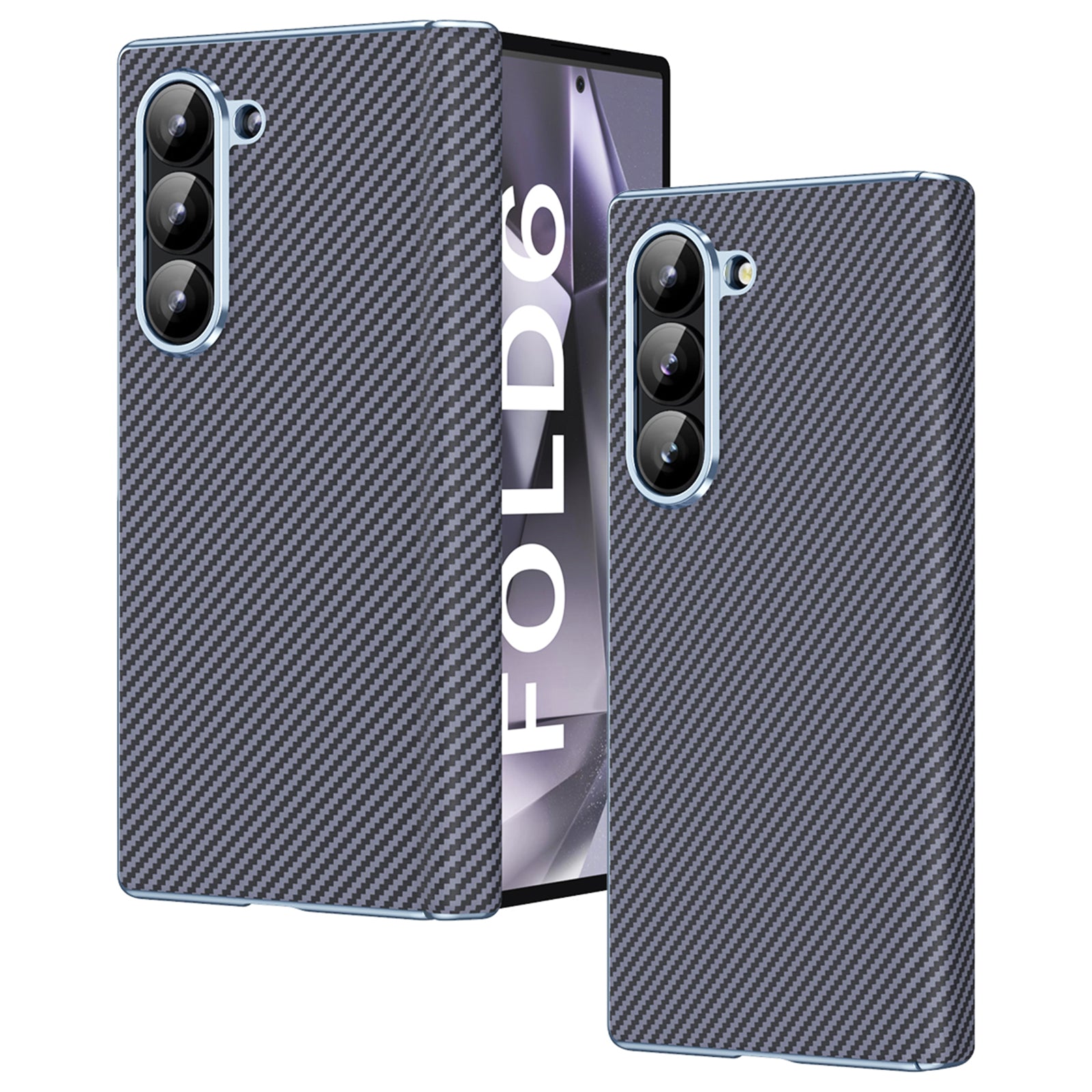 For Samsung Galaxy Z Fold6 5G Phone Case Electroplating Lens Carbon Fiber Texture PC Cover - Grey