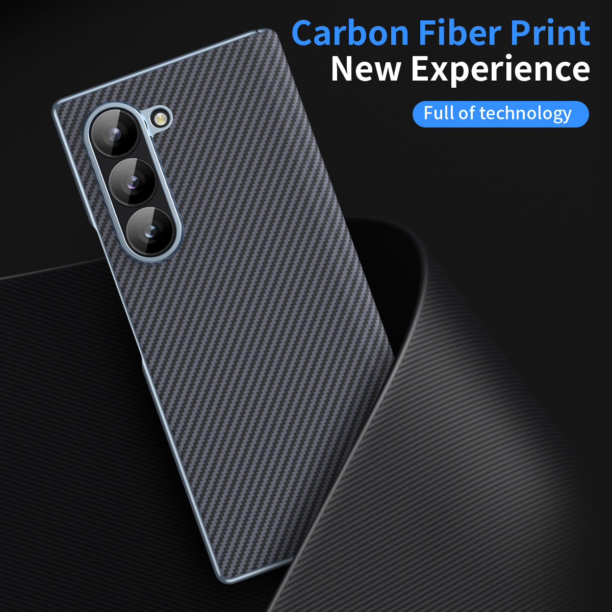 For Samsung Galaxy Z Fold6 5G Phone Case Electroplating Lens Carbon Fiber Texture PC Cover - Grey