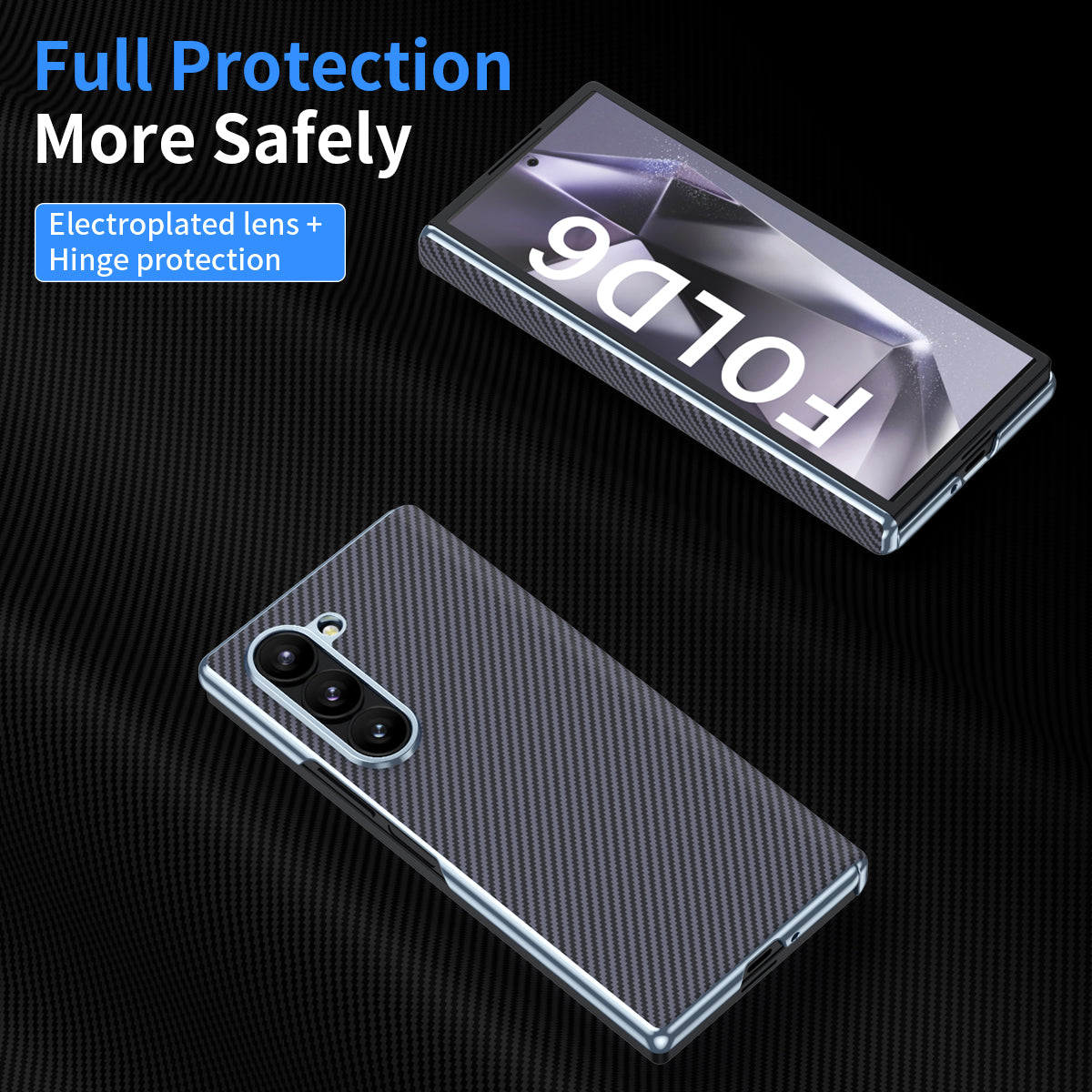 For Samsung Galaxy Z Fold6 5G Phone Case Electroplating Lens Carbon Fiber Texture PC Cover - Grey