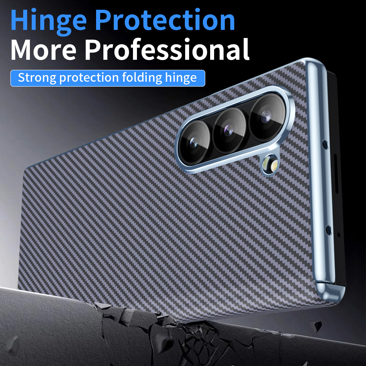 For Samsung Galaxy Z Fold6 5G Phone Case Electroplating Lens Carbon Fiber Texture PC Cover - Grey