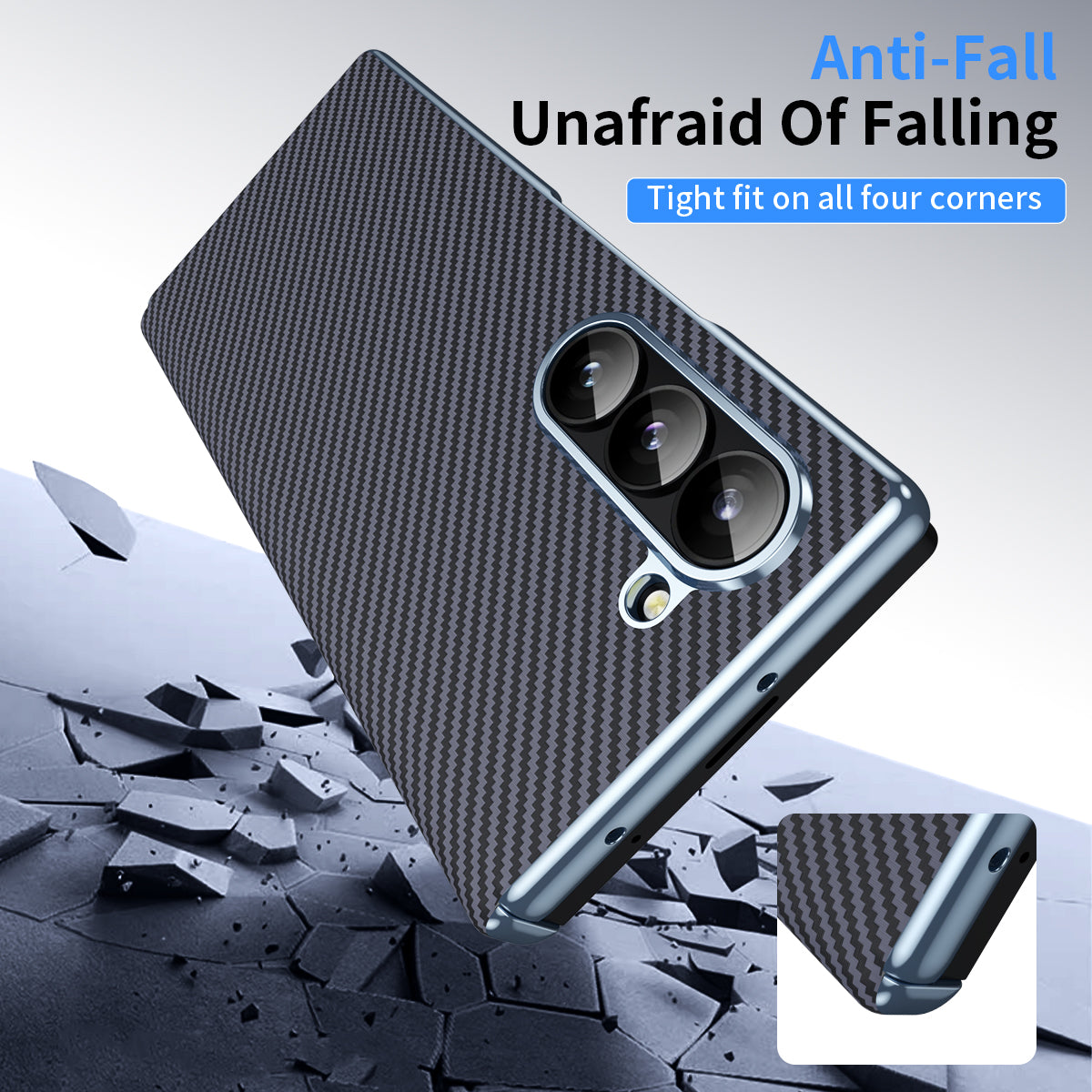 For Samsung Galaxy Z Fold6 5G Phone Case Electroplating Lens Carbon Fiber Texture PC Cover - Grey